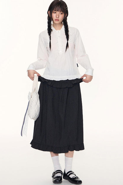 Ruffled Midi A-line Umbrella Skirt