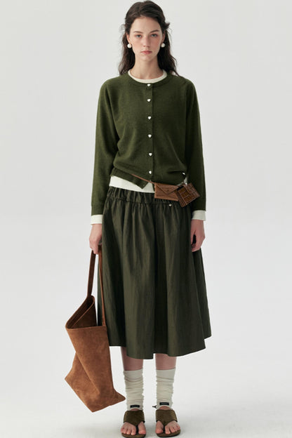 Wooden Cotton A-Line Swing Skirt