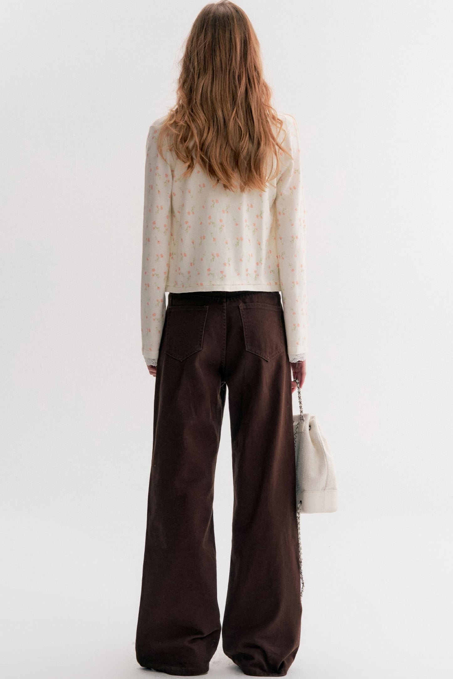 Rich Chocolate Floral Embroidery Wide-Leg Jeans