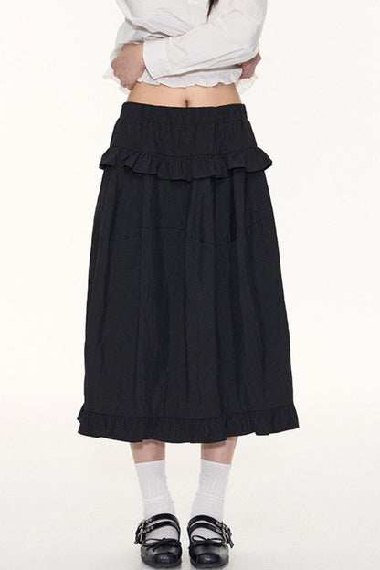 Ruffled Midi A-line Umbrella Skirt