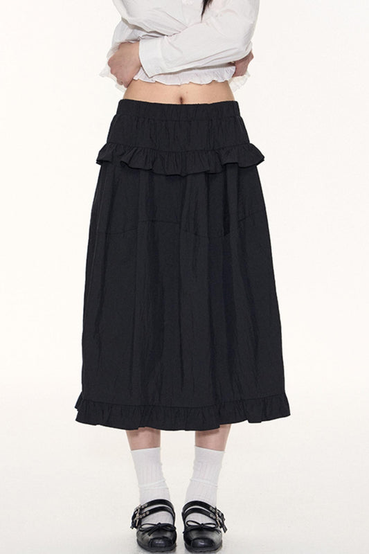 Ruffled Midi A-line Umbrella Skirt