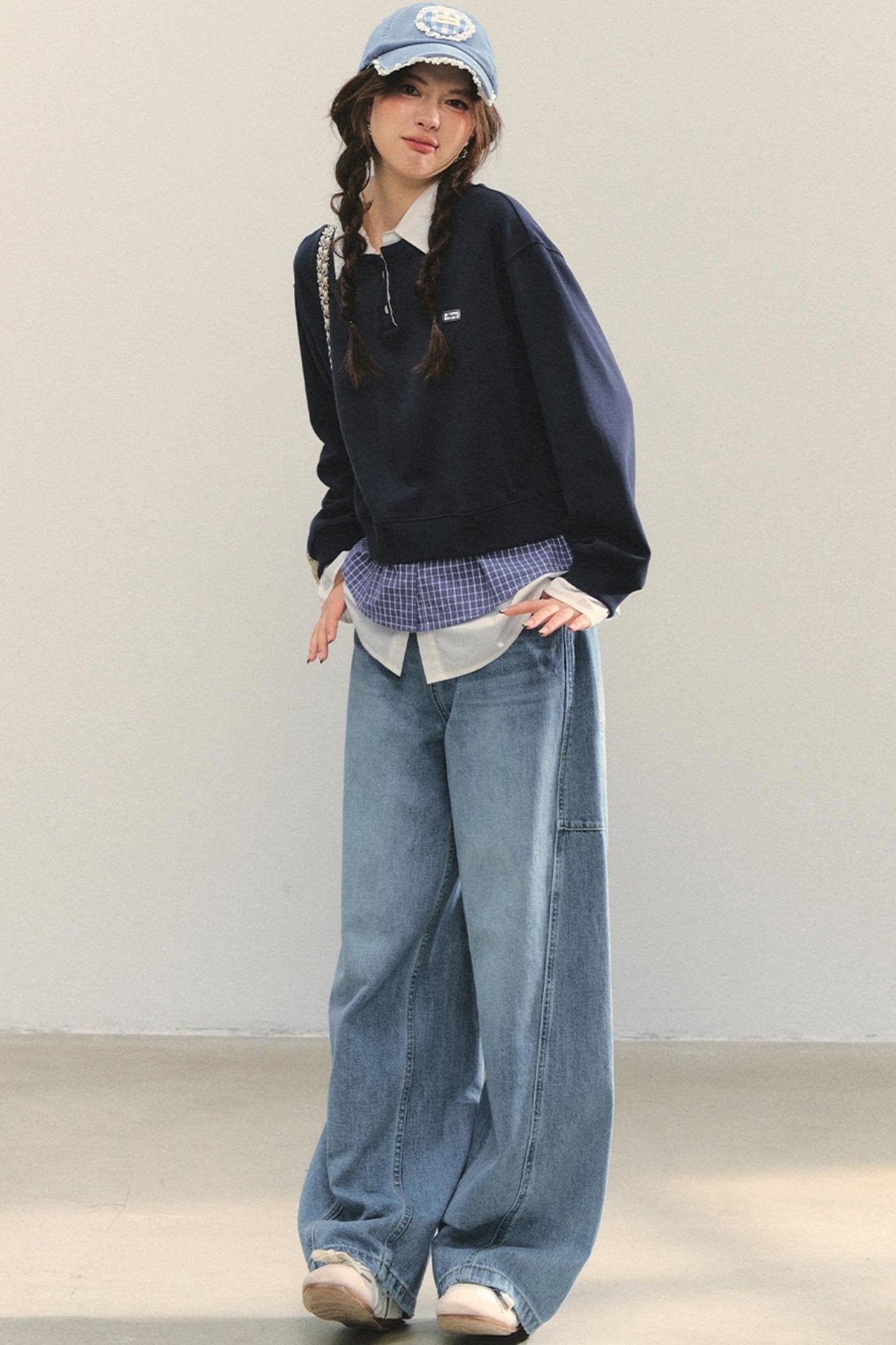 Loose Polo Collar Sweatshirt Top