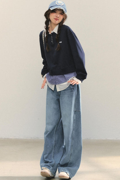 Loose Polo Collar Sweatshirt Top