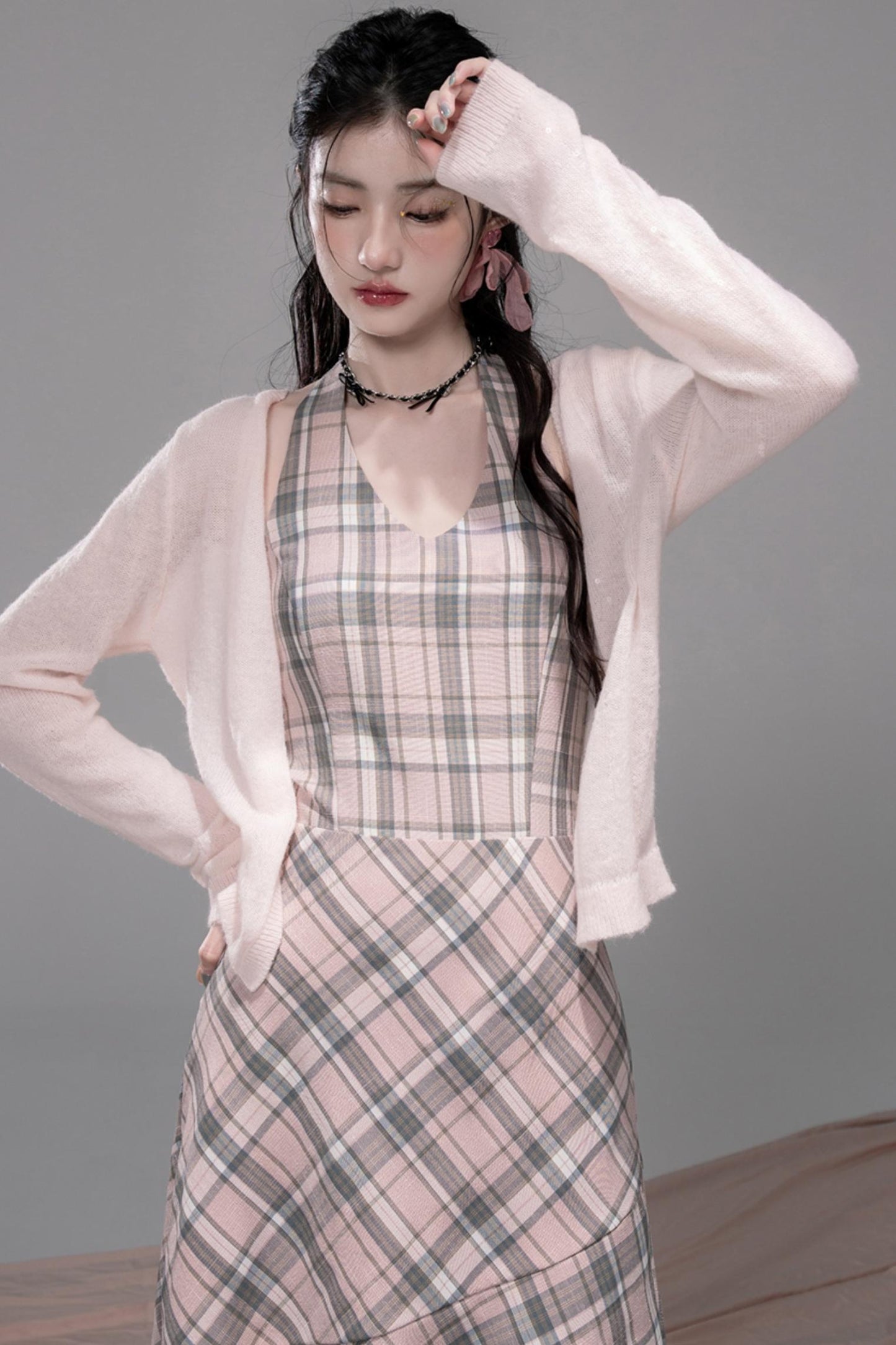 Grey Cherry Plaid Dress