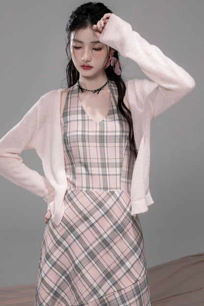 Grey Cherry Plaid Dress