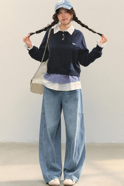 Loose Polo Collar Sweatshirt Top