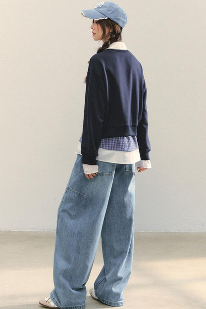 Loose Polo Collar Sweatshirt Top