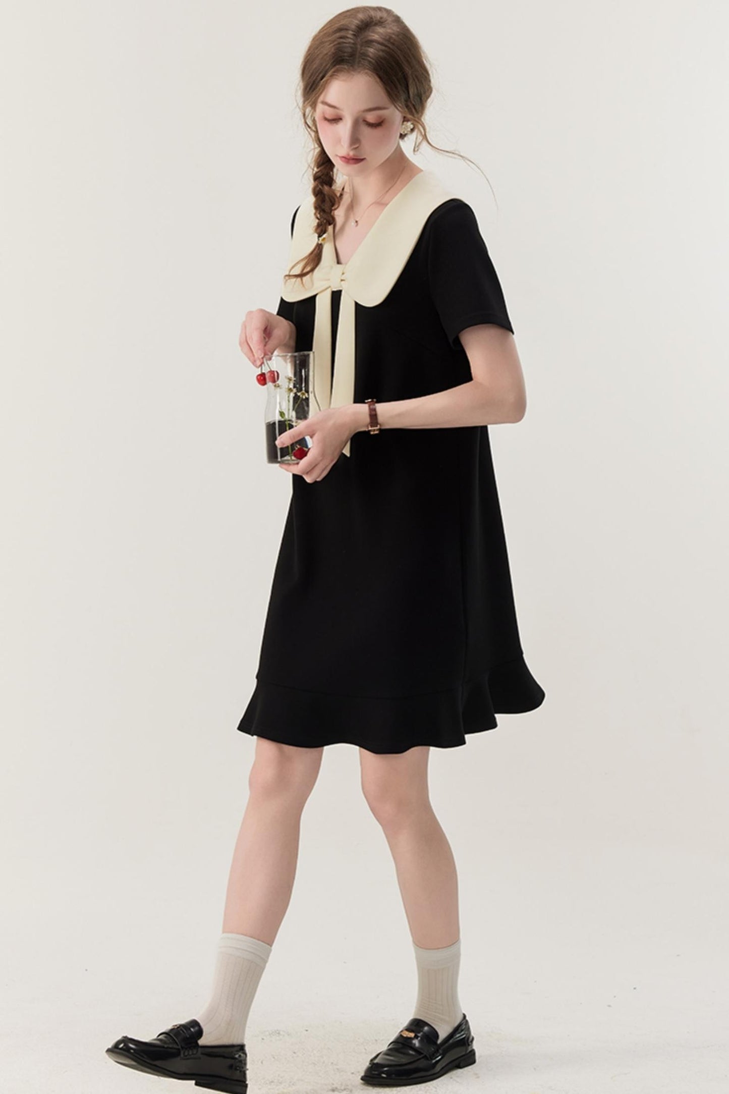 Retro Color Block Doll Collar Dress