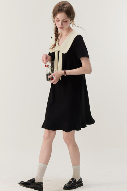 Retro Color Block Doll Collar Dress
