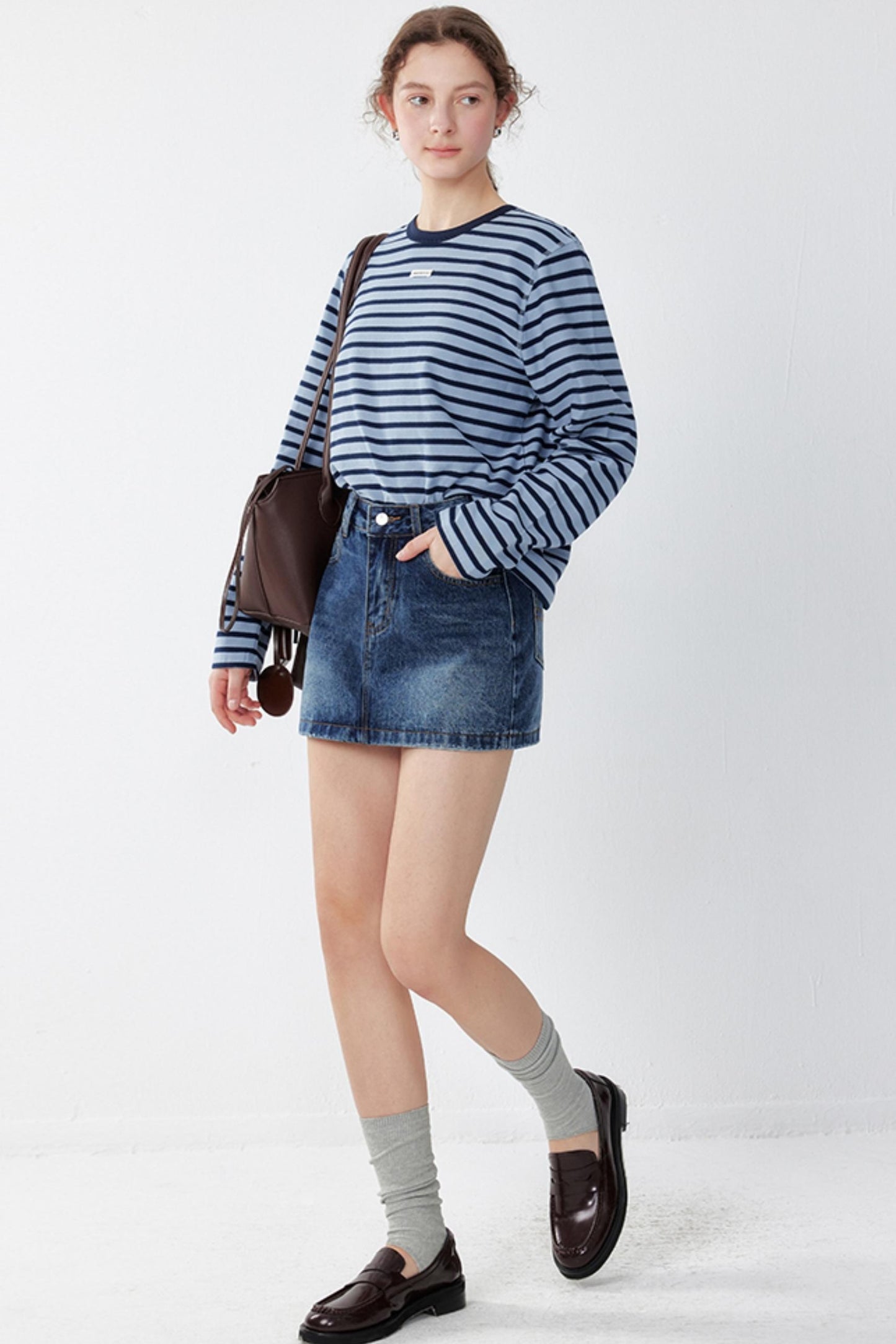 Demin Blue High-Waist Slim Skirt