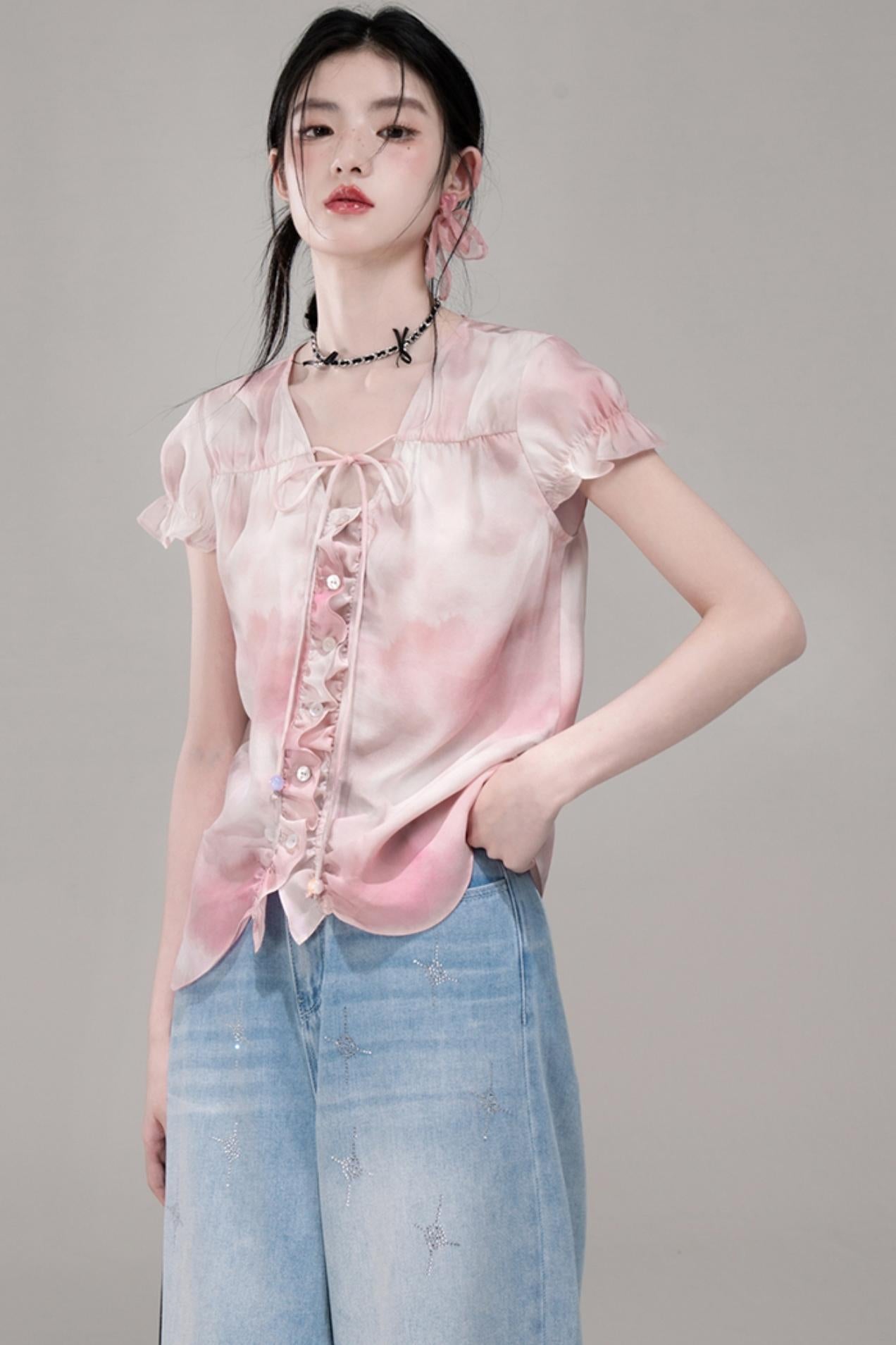 Smoky Haze Bubble Sleeve Top