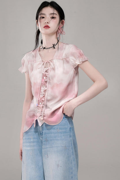 Smoky Haze Bubble Sleeve Top