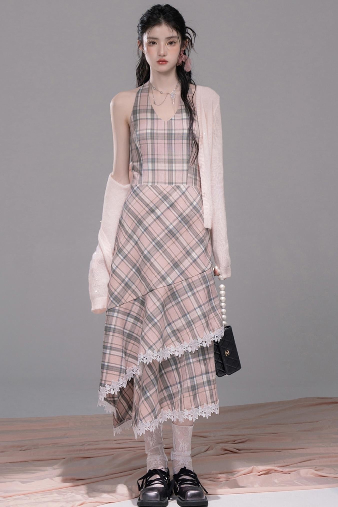 Grey Cherry Plaid Dress