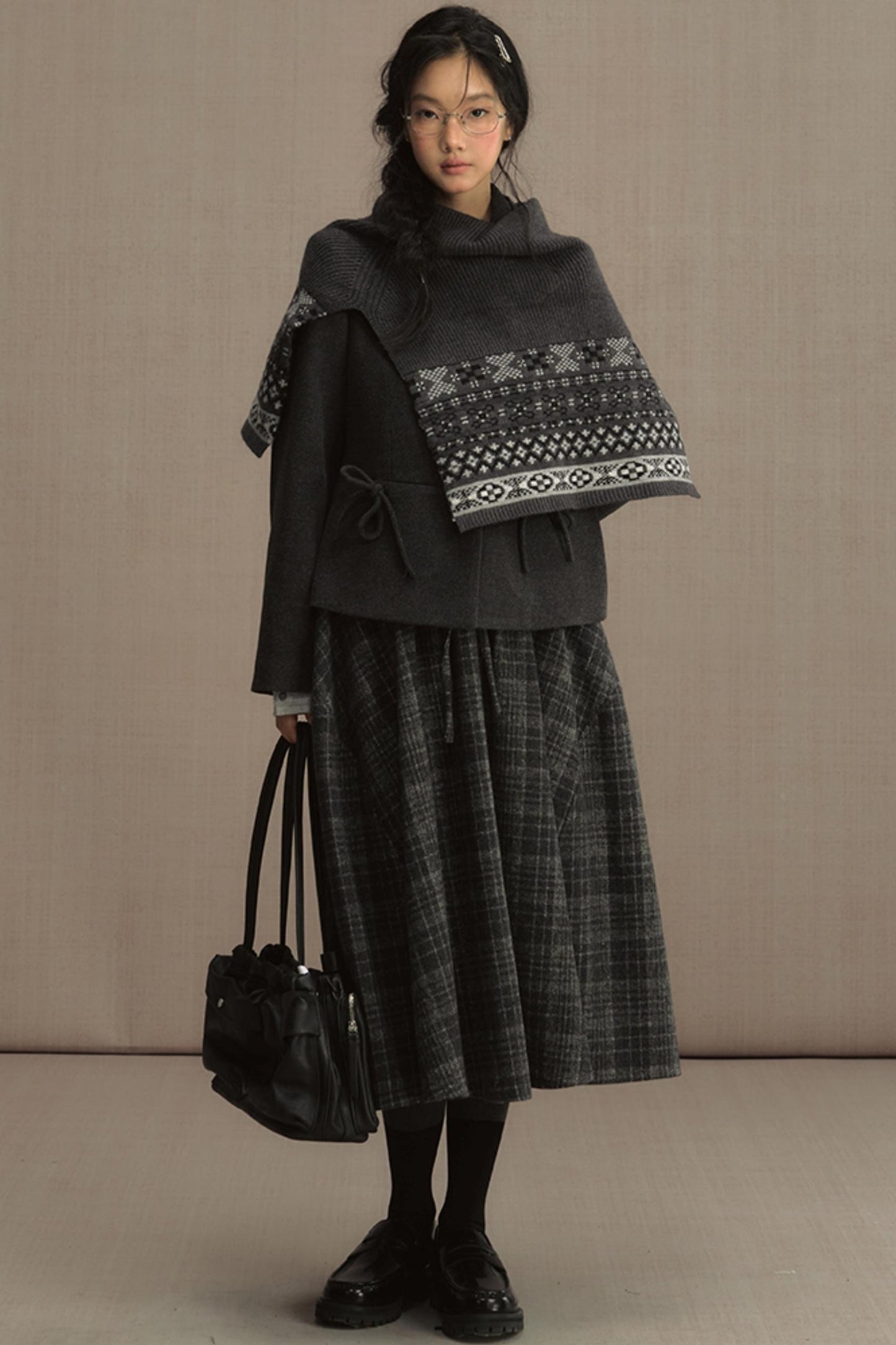 High-Waisted Plaid Woolen A-Line Skirt