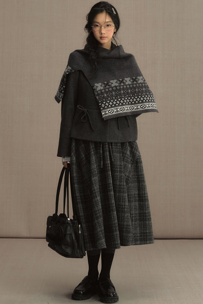 High-Waisted Plaid Woolen A-Line Skirt