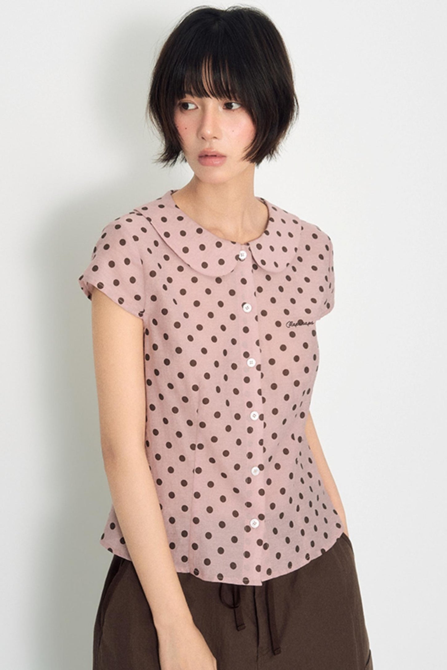 Sweet Pink Polka Dot Doll Collar Shirt