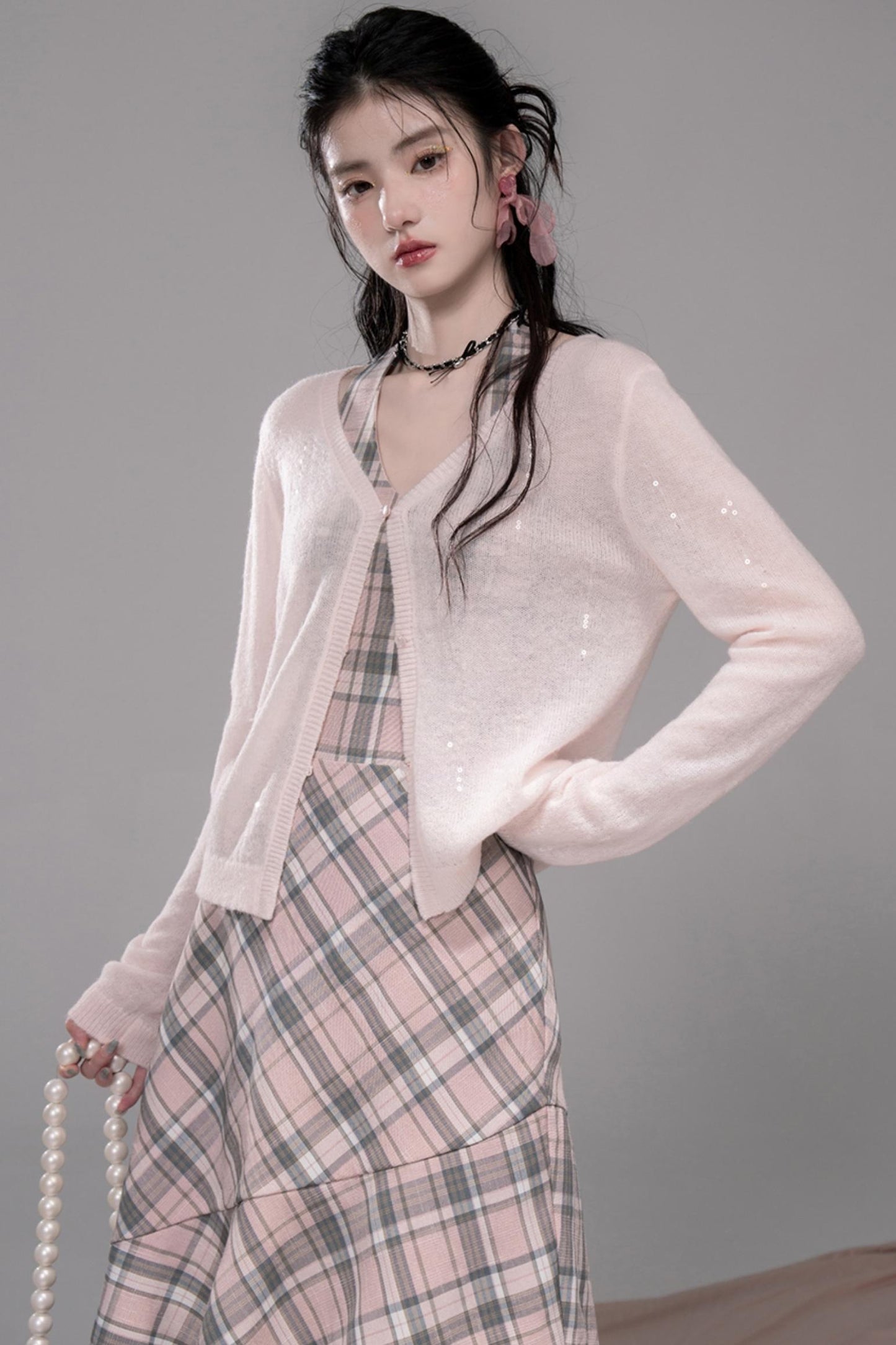 Grey Cherry Plaid Dress