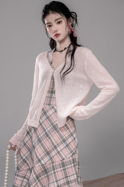 Grey Cherry Plaid Dress