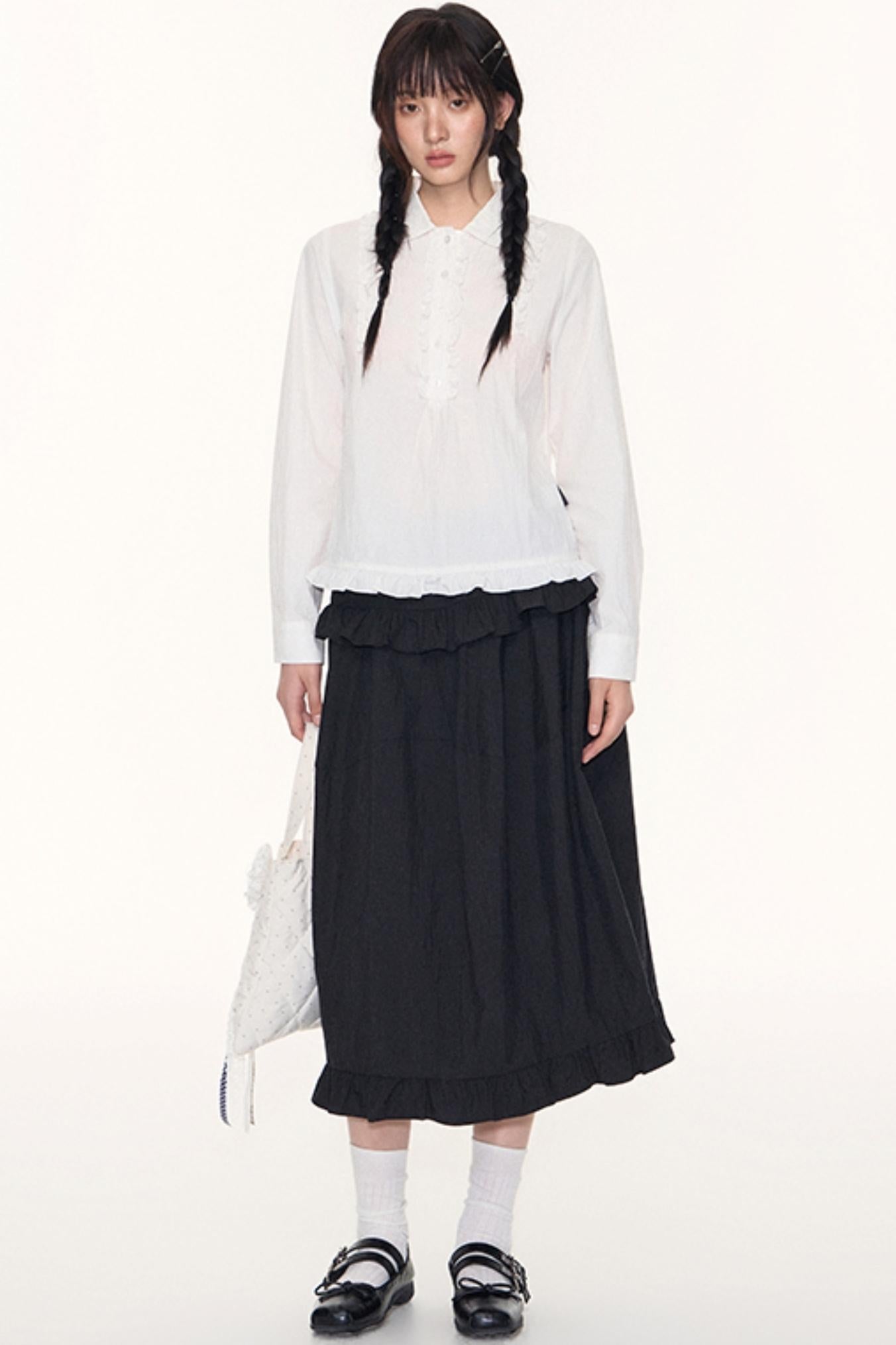 Ruffled Midi A-line Umbrella Skirt