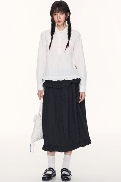 Ruffled Midi A-line Umbrella Skirt