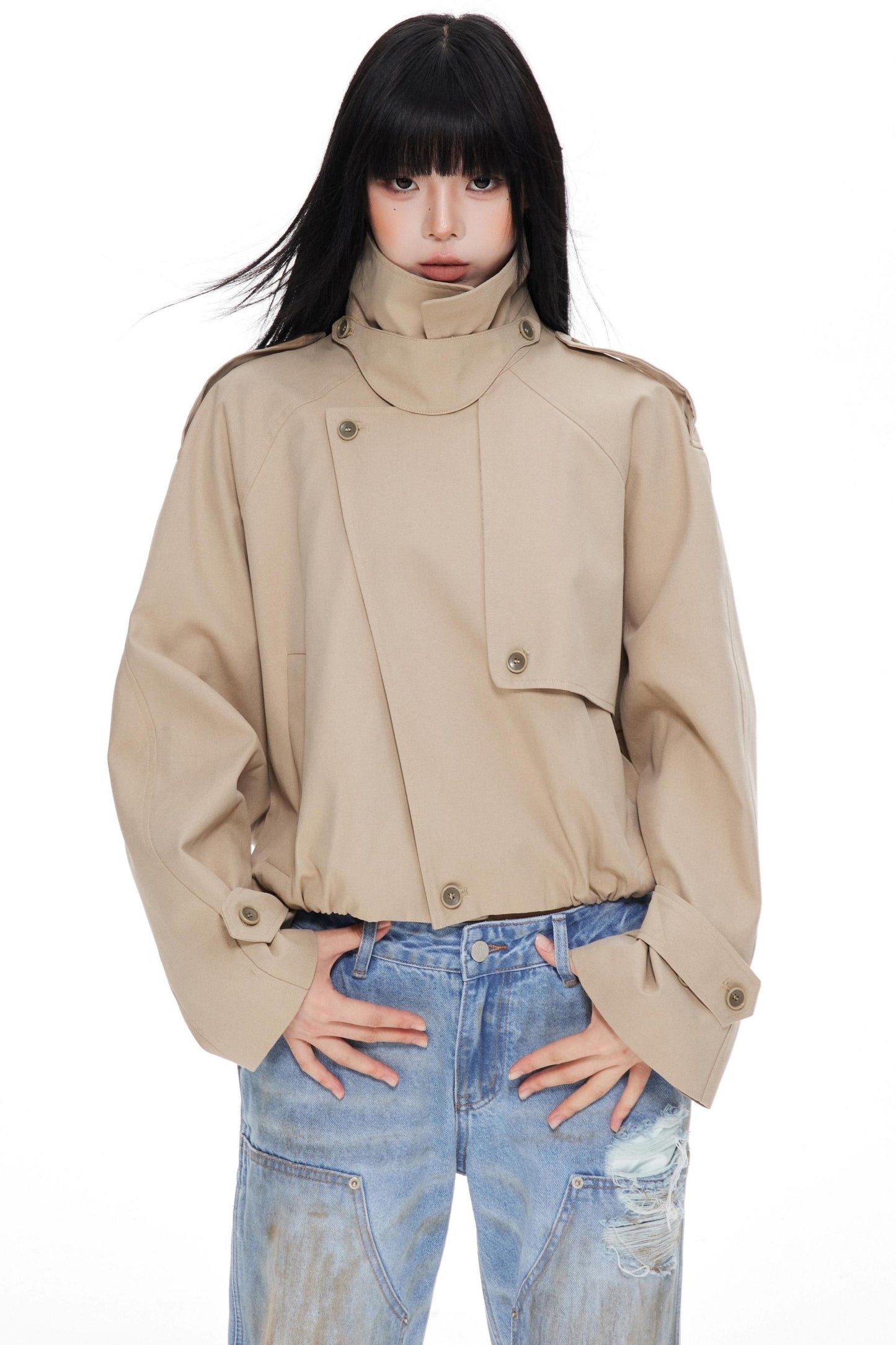 Stand Collar Turtleneck Trench Coat