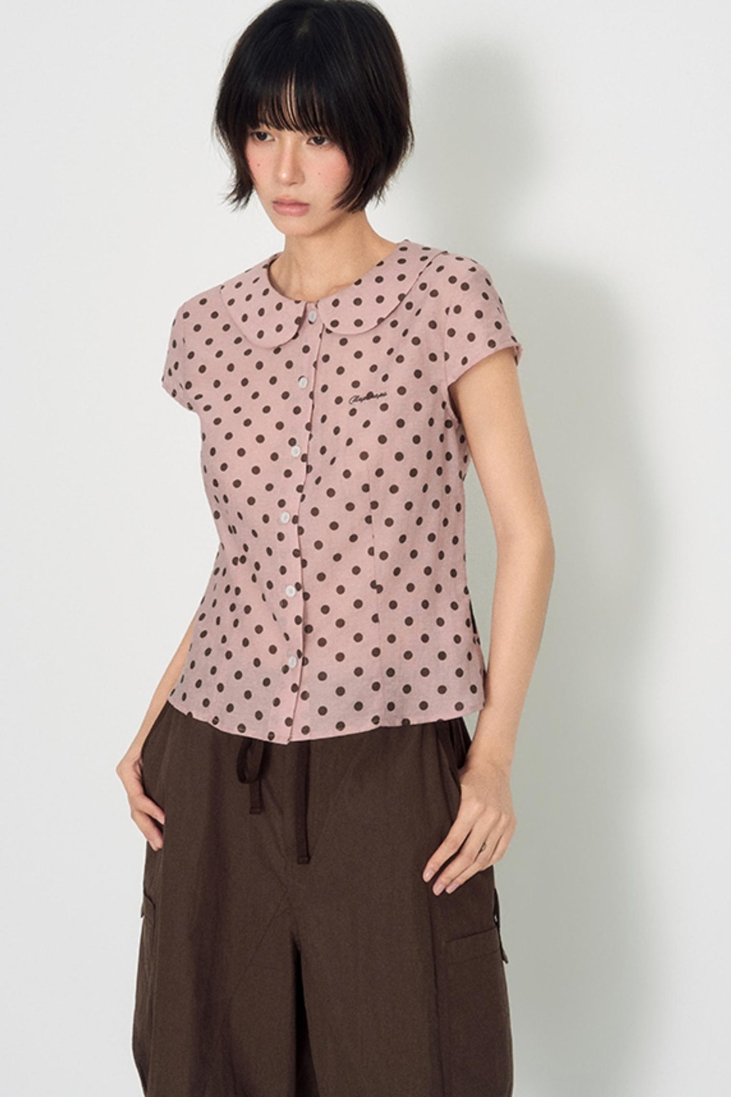 Sweet Pink Polka Dot Doll Collar Shirt