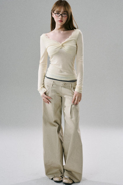 Slim Fit Panel Wide-Leg Trousers