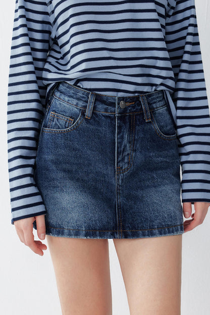 Demin Blue High-Waist Slim Skirt