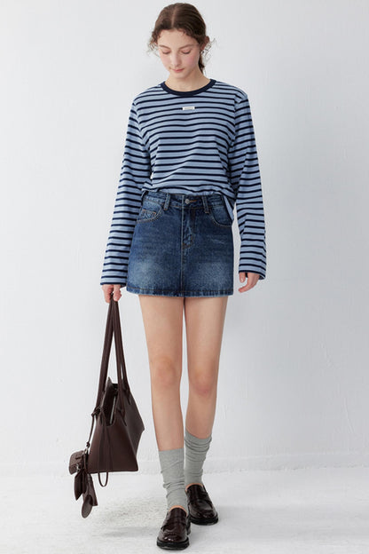 Demin Blue High-Waist Slim Skirt