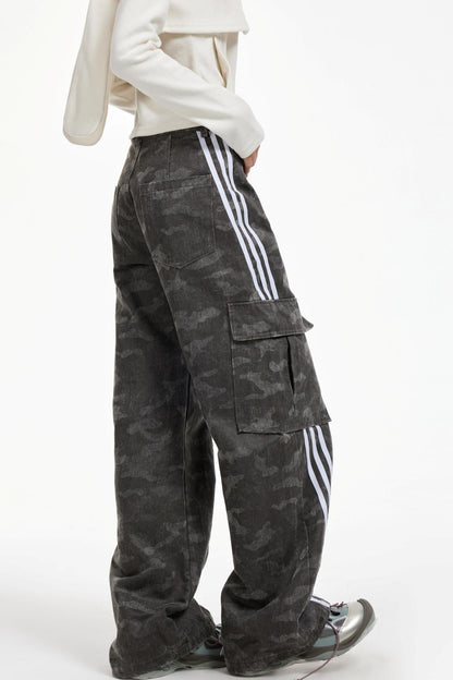 Gray Striped Cargo Pants