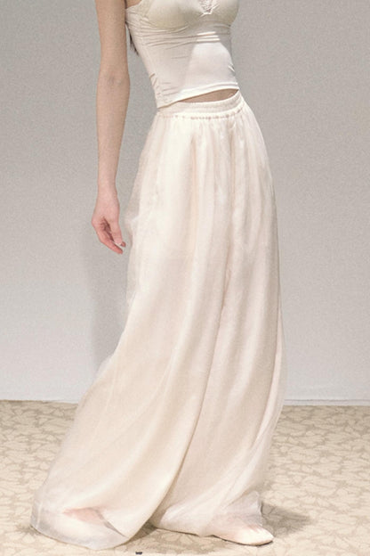 Apricot Wind Satin Wide-Leg Pants