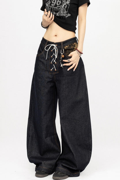 Vintage Black Wide-Leg Denim Pants