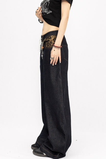 Vintage Black Wide-Leg Denim Pants