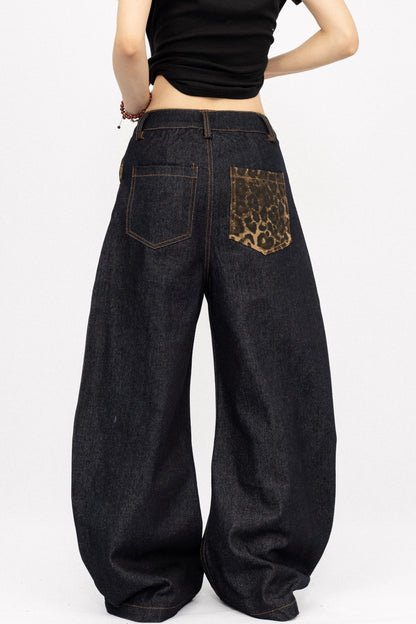 Vintage Black Wide-Leg Denim Pants