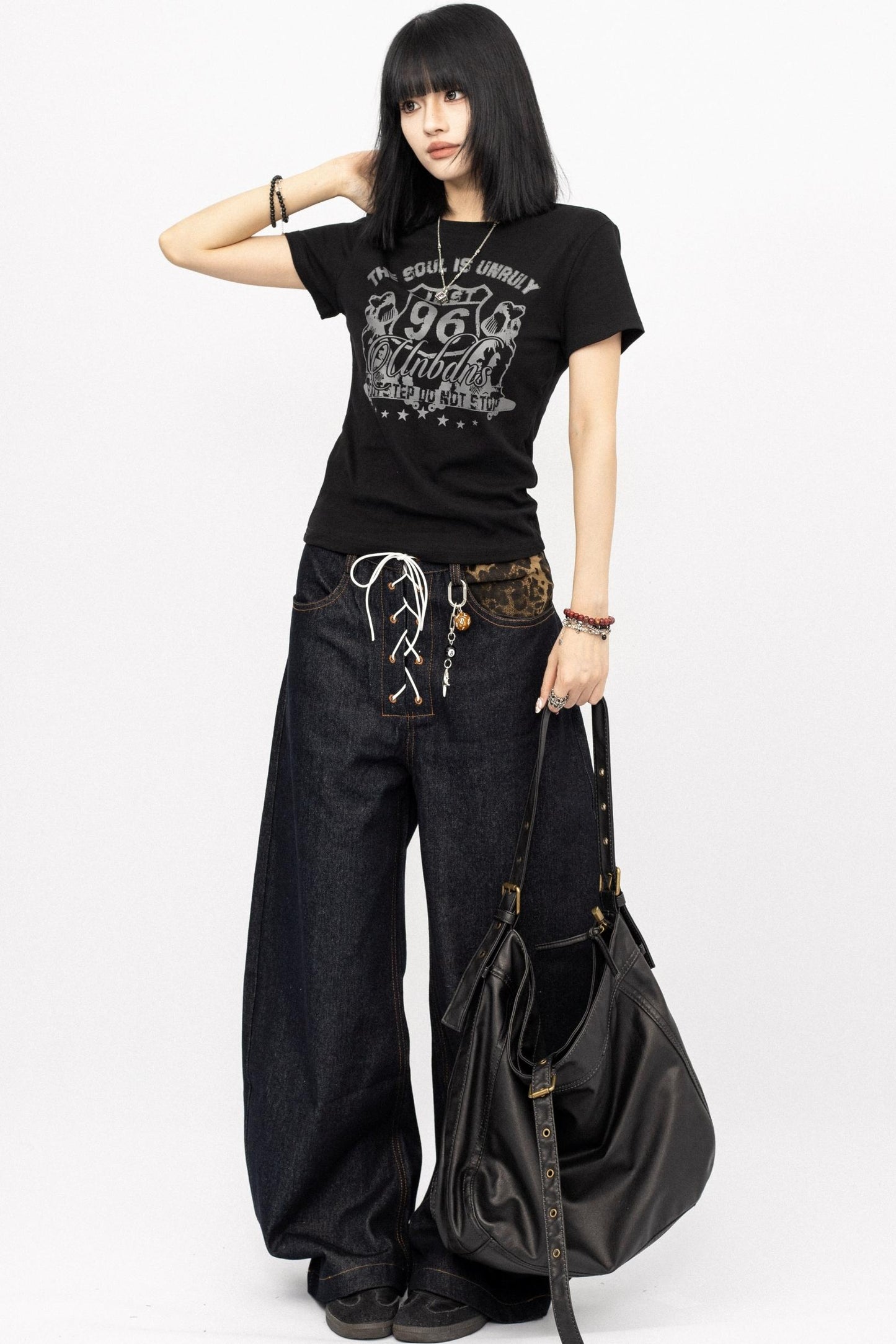Vintage Black Wide-Leg Denim Pants