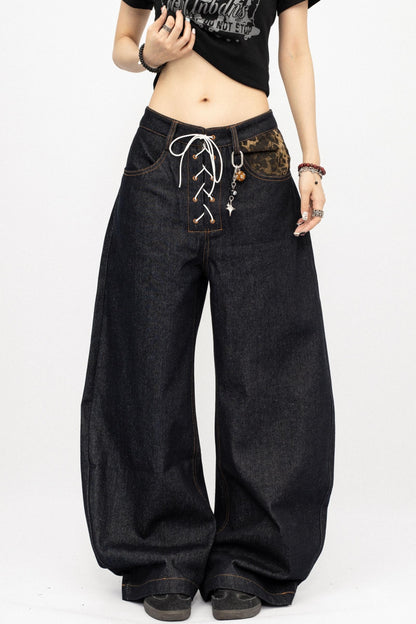 Vintage Black Wide-Leg Denim Pants
