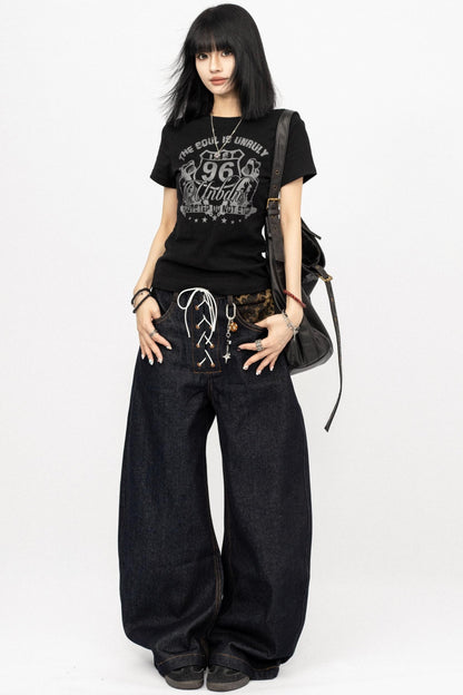 Vintage Black Wide-Leg Denim Pants