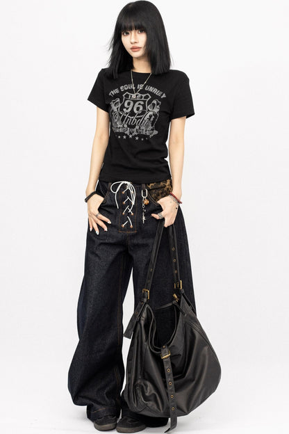 Vintage Black Wide-Leg Denim Pants