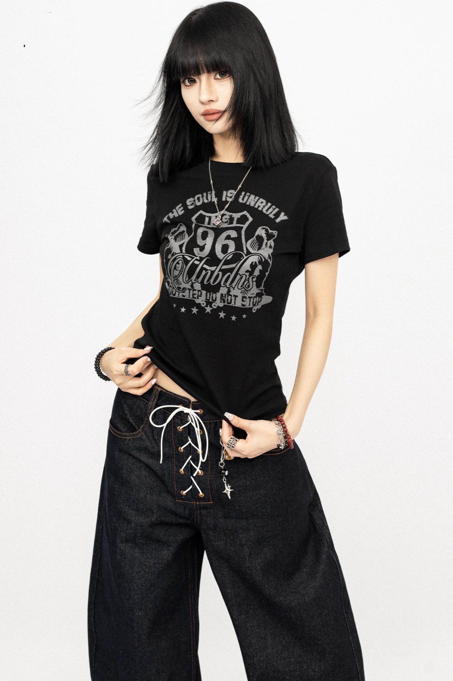 Vintage Black Wide-Leg Denim Pants