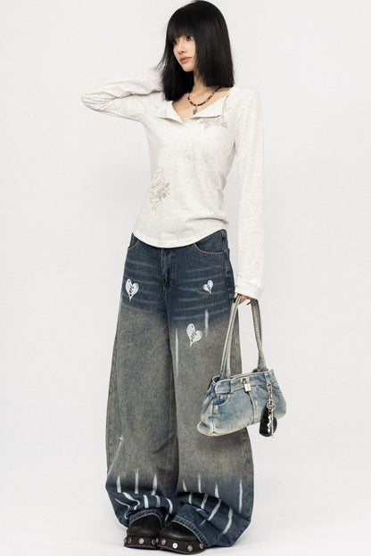 Vintage Distressed Straight Jeans