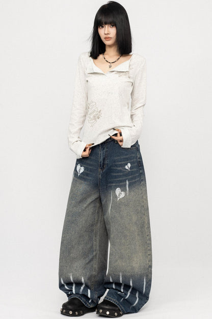 Vintage Distressed Straight Jeans