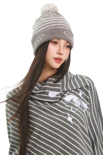 Retro Gray Striped Plush Hat