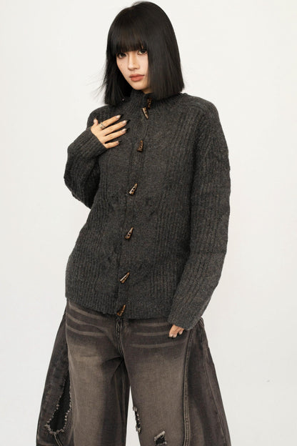 Retro Horn-Button Knit Cardigan