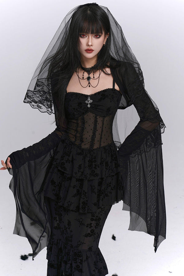Gothic Black Mermaid Dress Set-Up