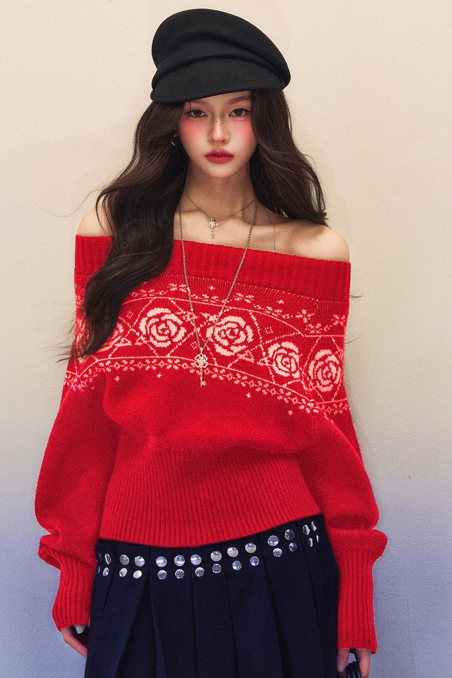 Black Rose Jacquard Sweater