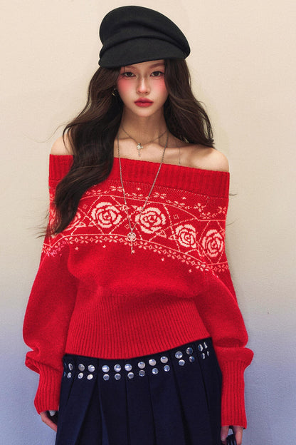 Black Rose Jacquard Sweater