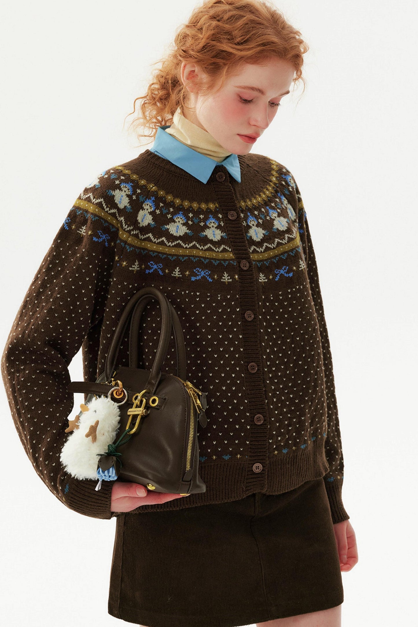 Snowman Jacquard Wool Cardigan