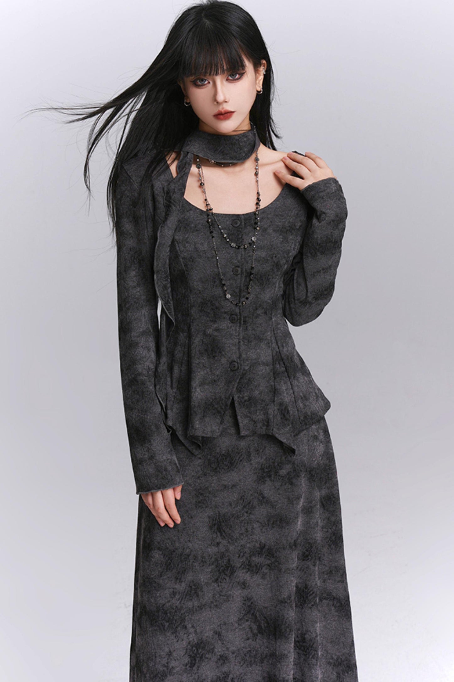 Good-Looking Noble Gray Skirt Set-Up