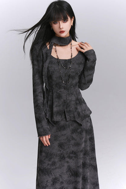 Good-Looking Noble Gray Skirt Set-Up