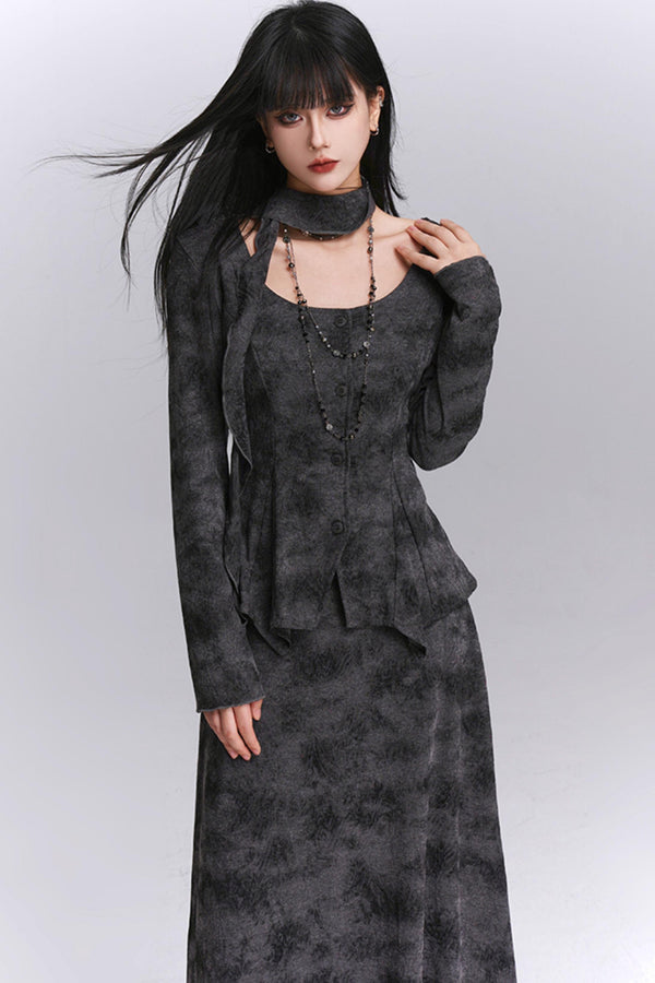 Good-Looking Noble Gray Skirt Set-Up